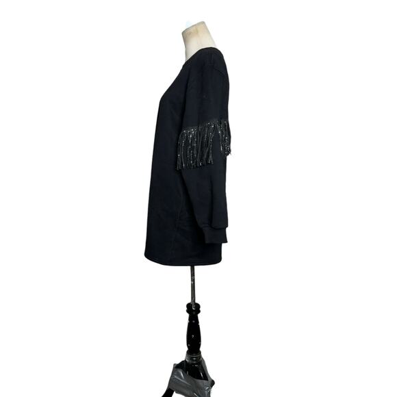 Cloud Ten black long sleeves sequin fringe sweatshirt mini dress size Small - Picture 6 of 16